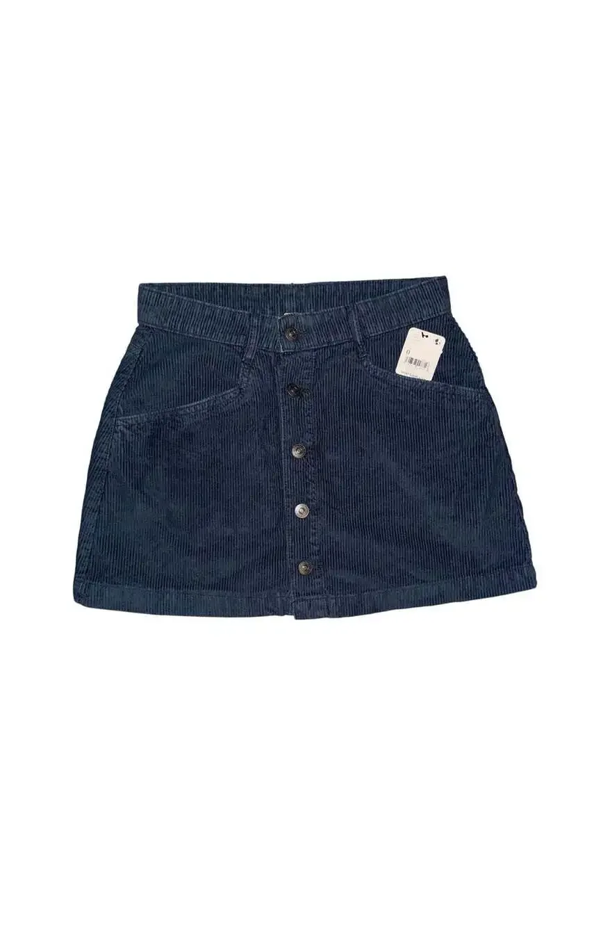 Free People Corduroy Skirt Size 0 Blue Button Front Mini